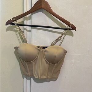 Say What Beige Chain Strap Bustier Corset Top Small Woman s